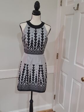 Muse Black and White Geometric Halter Dress